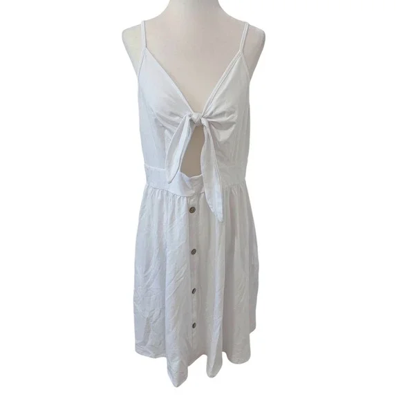 NEW White Tie Front Cutout Button Down Midi Sun Dress Size XL Summer Boho - Picture 2 of 8